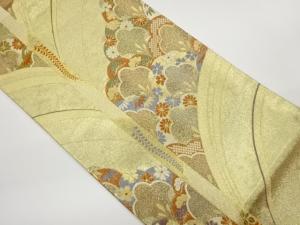 曲線に桜・松・菊模様織出し袋帯